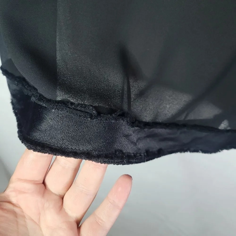 Zara Satin Bust Panel And Trim Sheer Black Chiffon Long Sleeve Blouse - Picture 9 of 12